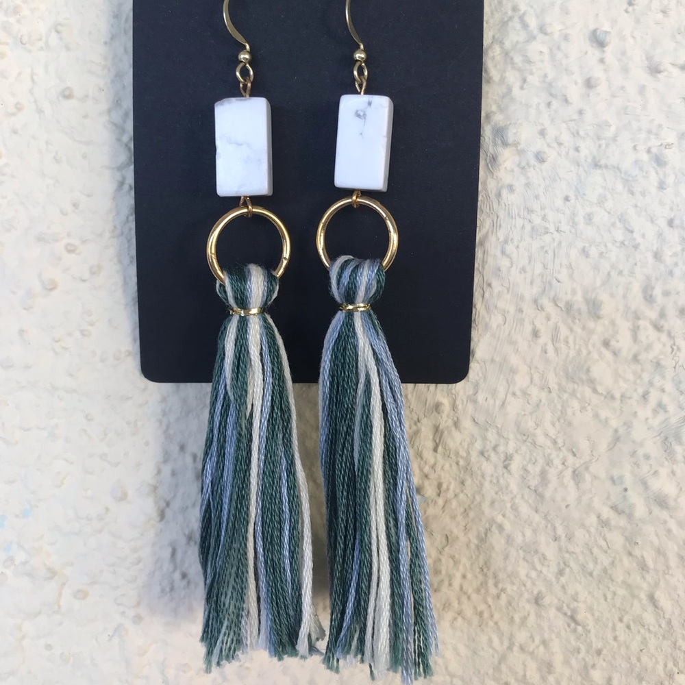 Howlite, multi colored tassel earrings